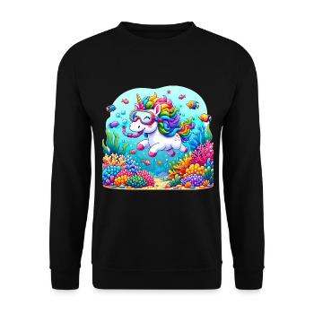 Unterwasserabenteuer Einhorn Korallenriffe - Unisex Pullover - Schwarz - Vorne - Alina (178cm) & Michal (187cm)