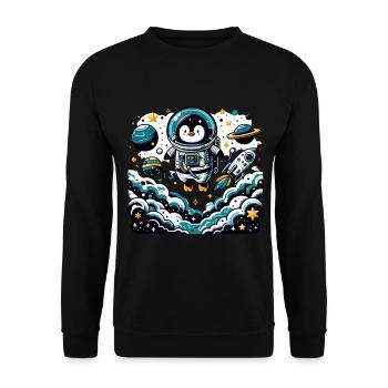 Pinguin als Astronaut für Pinguin Fan - Unisex Pullover - Schwarz - Vorne - Alina (178cm) & Michal (187cm)