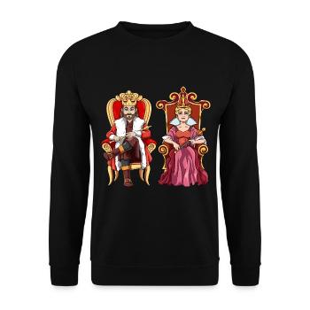 König Königin mit Krone auf dem Thron. - Unisex Pullover - Schwarz - Vorne - Alina (178cm) & Michal (187cm)