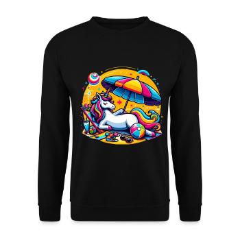 Strandspaß von Unicorn Strand Strandurlaub - Unisex Pullover - Schwarz - Vorne - Alina (178cm) & Michal (187cm)