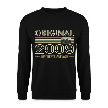Original 2009 Jahrgang Retro Geburtstag Vintage - Unisex Pullover - Schwarz - Vorne - Alina (178cm) & Michal (187cm)