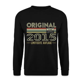 Original 2015 Jahrgang Retro Geburtstag Vintage - Unisex Pullover - Schwarz - Vorne - Alina (178cm) & Michal (187cm)