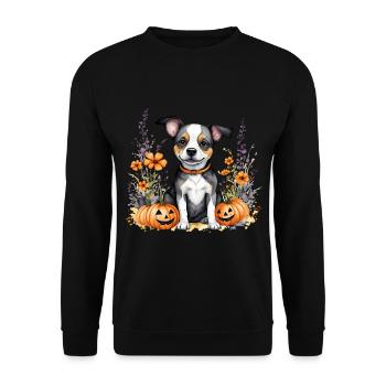 Halloween-Welpe - Unisex Pullover - Schwarz - Vorne - Alina (178cm) & Michal (187cm)