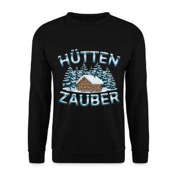 Hüttenzauber Hütte in den Bergen Berge Winter - Unisex Pullover - Schwarz - Vorne - Alina (178cm) & Michal (187cm)
