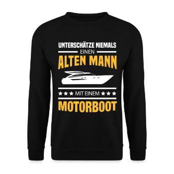 Alter Mann Motorboot Kapitän Boot Bootsbesitzer - Unisex Pullover - Schwarz - Vorne - Alina (178cm) & Michal (187cm)