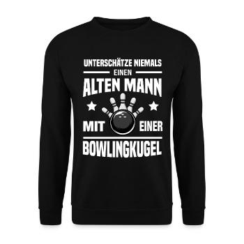 Alter Mann Bowling Rentner Bowlingkugel Bowlen - Unisex Pullover - Schwarz - Vorne - Alina (178cm) & Michal (187cm)