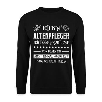 Altenpfleger Lustiger Spruch Altenpfleger Geschenk - Unisex Pullover - Schwarz - Vorne - Alina (178cm) & Michal (187cm)