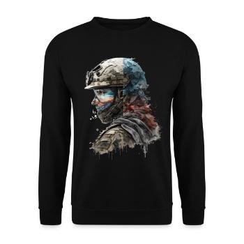 Soldier in Combat Suit Military Army Art Art - Unisex Sweatshirt - black - Front - Alina (178cm) & Michal (187cm)
