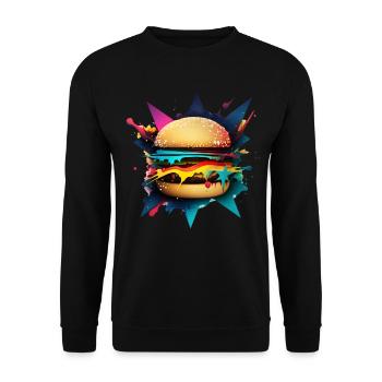 Cheeseburger in einzigartiger Form und Design - Unisex Pullover - Schwarz - Vorne - Alina (178cm) & Michal (187cm)