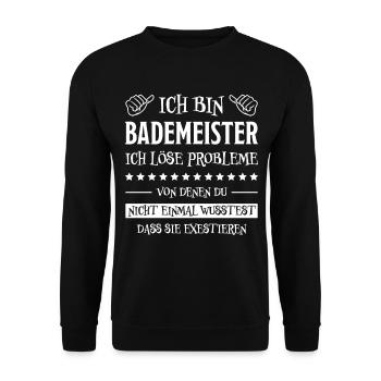 Bademeister Beruf Lustiger Spruch Freibad Geschenk - Unisex Pullover - Schwarz - Vorne - Alina (178cm) & Michal (187cm)