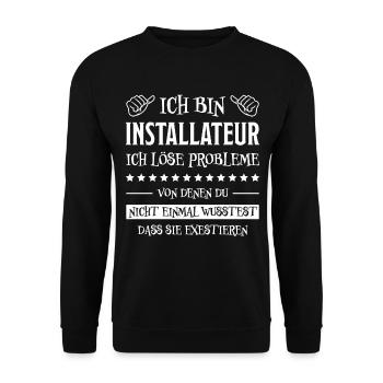 Installateur Spruch Heizung Installateur Geschenk - Unisex Pullover - Schwarz - Vorne - Alina (178cm) & Michal (187cm)