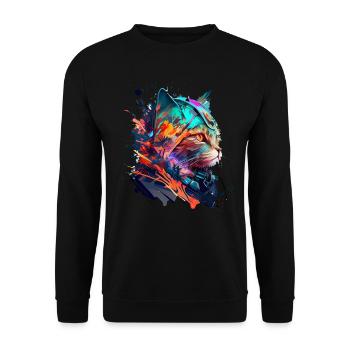 Katzengesicht bunt Astronaut - Unisex Pullover - Schwarz - Vorne - Alina (178cm) & Michal (187cm)