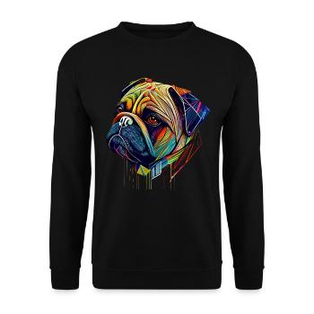Couleur tendance du visage du carlin dans la conception polygénique - Sweat-shirt Unisexe - noir - Devant - Alina (178cm) & Michal (187cm)