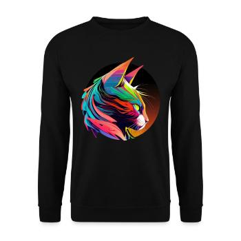 Bunte Katze Portrait mit Polygon Design - Unisex Pullover - Schwarz - Vorne - Alina (178cm) & Michal (187cm)