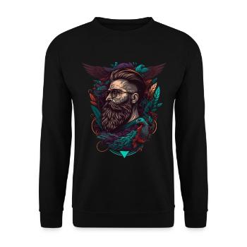 Man with beard and long hair with tattoos - Unisex Sweatshirt - black - Front - Alina (178cm) & Michal (187cm)