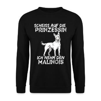 Scheiss auf die Prinzessin ich nehm den Malinois - Unisex Pullover - Schwarz - Vorne - Alina (178cm) & Michal (187cm)