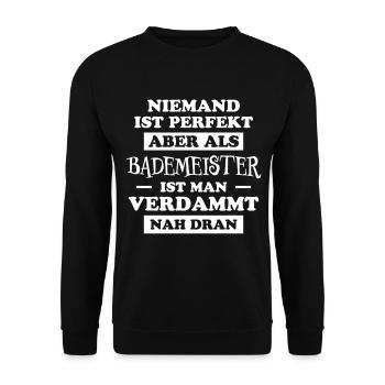 Bademeister Beruf Lustiger Spruch Freibad Geschenk - Unisex Pullover - Schwarz - Vorne - Alina (178cm) & Michal (187cm)