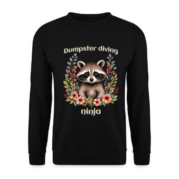 Waschbär Müllcontainer Tauchen Ninja - Unisex Pullover - Schwarz - Vorne - Alina (178cm) & Michal (187cm)