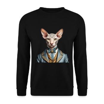 Elegante Sphynx - Unisex Pullover - Schwarz - Vorne - Alina (178cm) & Michal (187cm)