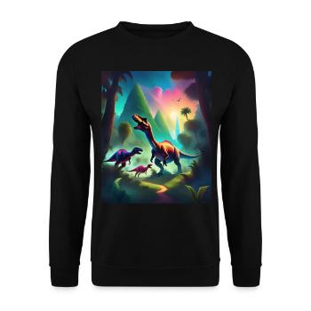 Conception de t-shirt dinosaures graphiques colorés - Sweat-shirt Unisexe - noir - Devant - Alina (178cm) & Michal (187cm)