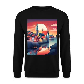 Die Stadt Dänemark - Unisex Pullover - Schwarz - Vorne - Alina (178cm) & Michal (187cm)