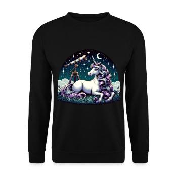 Mystische Einhorn-Sternschnuppe Sterne - Unisex Pullover - Schwarz - Vorne - Alina (178cm) & Michal (187cm)