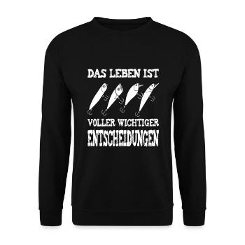Angeln und Angler Raubfisch Hecht Barsch Geschenk - Unisex Pullover - Schwarz - Vorne - Alina (178cm) & Michal (187cm)