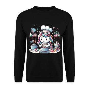 Kulinarisches Einhorn Magische Abenteuer Koch - Unisex Pullover - Schwarz - Vorne - Alina (178cm) & Michal (187cm)