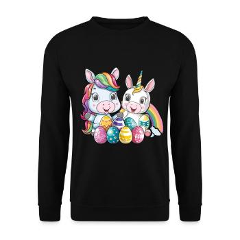 Einhorn Ostern für Kinder Regenbogen und Eier für - Unisex Pullover - Schwarz - Vorne - Alina (178cm) & Michal (187cm)