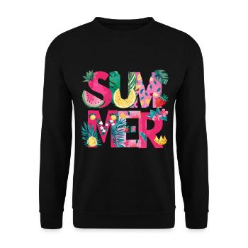 Lebendige Blumen- und Frucht-Sommer-Vibes - Unisex Pullover - Schwarz - Vorne - Alina (178cm) & Michal (187cm)