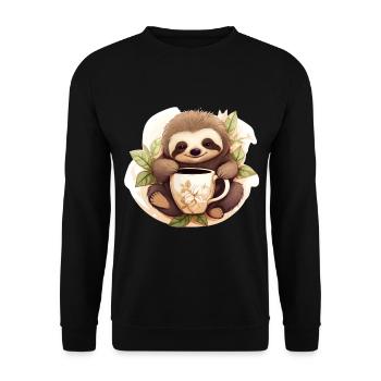 Niedlicher Faultier Entspanntes Tier Kaffeebecher - Unisex Pullover - Schwarz - Vorne - Alina (178cm) & Michal (187cm)