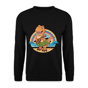 Dinosaurier spielt Gitarre unterm Regenbogen - Unisex Pullover - Schwarz - Vorne - Alina (178cm) & Michal (187cm)
