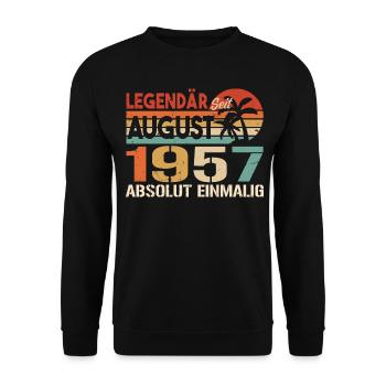Geboren im August 1957 Funny Birthday Retro - Unisex Pullover - Schwarz - Vorne - Alina (178cm) & Michal (187cm)