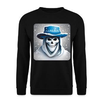 Grinning skull in hoodie with hat and snow - Unisex Sweatshirt - black - Front - Alina (178cm) & Michal (187cm)