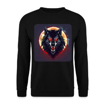 Horror Werwolf mit roten glühenden Augen - Unisex Pullover - Schwarz - Vorne - Alina (178cm) & Michal (187cm)