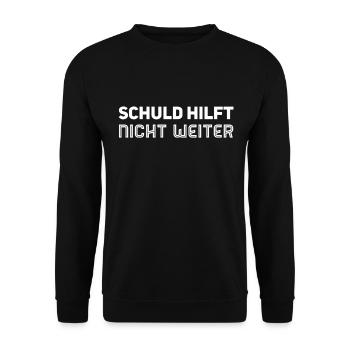 Schuld ist schädlich - Unisex Pullover - Schwarz - Vorne - Alina (178cm) & Michal (187cm)