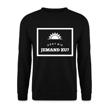 wer hört mir zu? - Unisex Pullover - Schwarz - Vorne - Alina (178cm) & Michal (187cm)