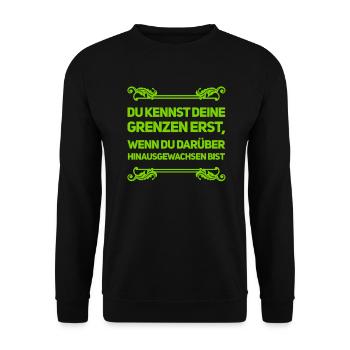 wachse über dich hinaus - Unisex Pullover - Schwarz - Vorne - Alina (178cm) & Michal (187cm)
