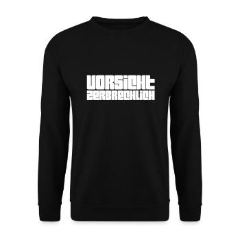Vorsicht zerbrechlich - Unisex Pullover - Schwarz - Vorne - Alina (178cm) & Michal (187cm)