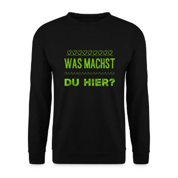was willst du hier? - Unisex Pullover - Schwarz - Vorne - Alina (178cm) & Michal (187cm)