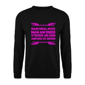 kannst du den Anfang sehen? - Unisex Pullover - Schwarz - Vorne - Alina (178cm) & Michal (187cm)