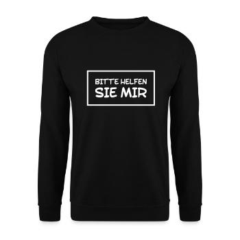 mit der Bitte um Hilfe - Unisex Pullover - Schwarz - Vorne - Alina (178cm) & Michal (187cm)