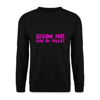 nimm dir was du willst - Unisex Pullover - Schwarz - Vorne - Alina (178cm) & Michal (187cm)