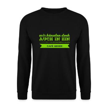 Lust auf einen Kaffee? - Unisex Pullover - Schwarz - Vorne - Alina (178cm) & Michal (187cm)