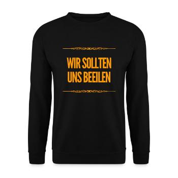 wir sollten uns beeilen - Unisex Pullover - Schwarz - Vorne - Alina (178cm) & Michal (187cm)
