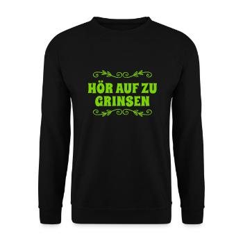 hör auf zu grinsen - Unisex Pullover - Schwarz - Vorne - Alina (178cm) & Michal (187cm)