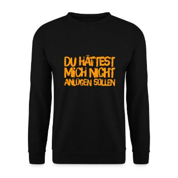 du hättest mich nicht anlügen sollen - Unisex Pullover - Schwarz - Vorne - Alina (178cm) & Michal (187cm)