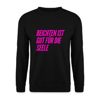 ich beichte gern - Unisex Pullover - Schwarz - Vorne - Alina (178cm) & Michal (187cm)