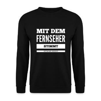 der Fernseher macht Probleme - Unisex Pullover - Schwarz - Vorne - Alina (178cm) & Michal (187cm)