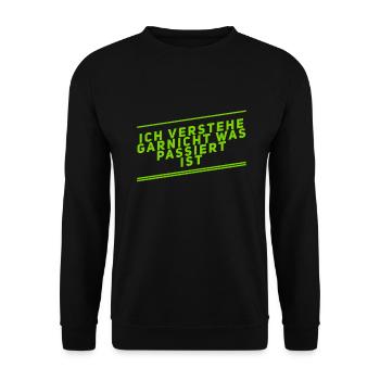was ist hier passiert - Unisex Pullover - Schwarz - Vorne - Alina (178cm) & Michal (187cm)